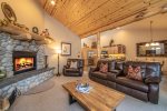 Living Room with Wood Burning Fireplace & DirecTV